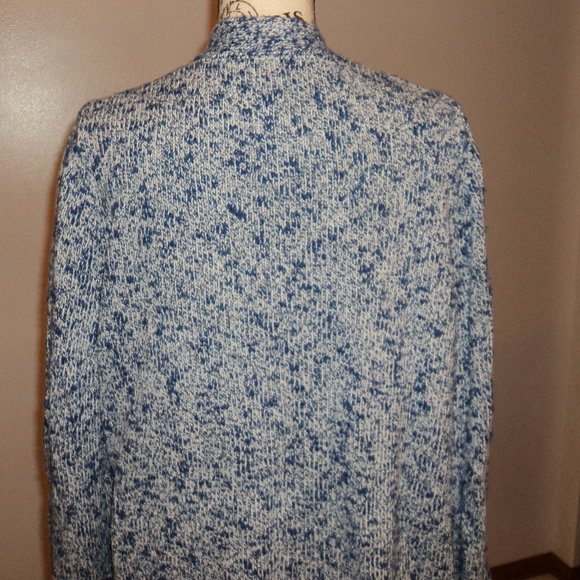 LL Bean Woman's Large Cardigan Sweater Blue White Pockets 100% Cotton - Picture 7 of 12